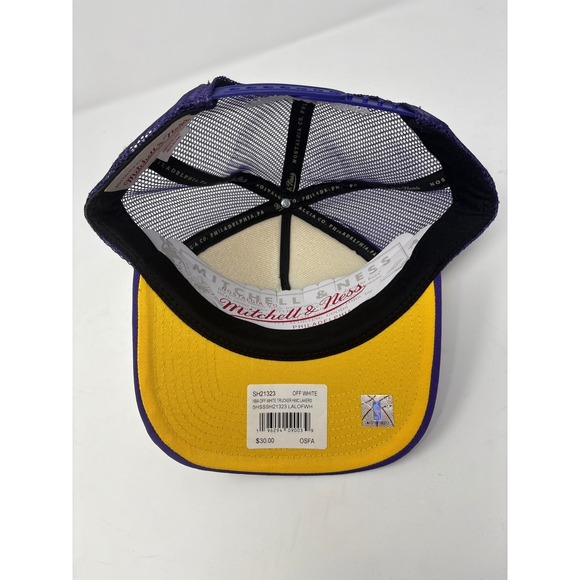 Mitchell & Ness Lakers Trucker Hat Snapback Purple Cream NBA Adjustable Cap - Picture 4 of 6